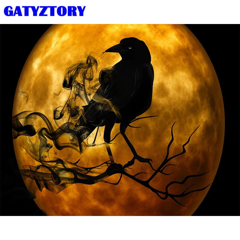 GATYZTORY рамка DIY Рисование по номерам Луна Птицы Животные холст наборы Акриловая