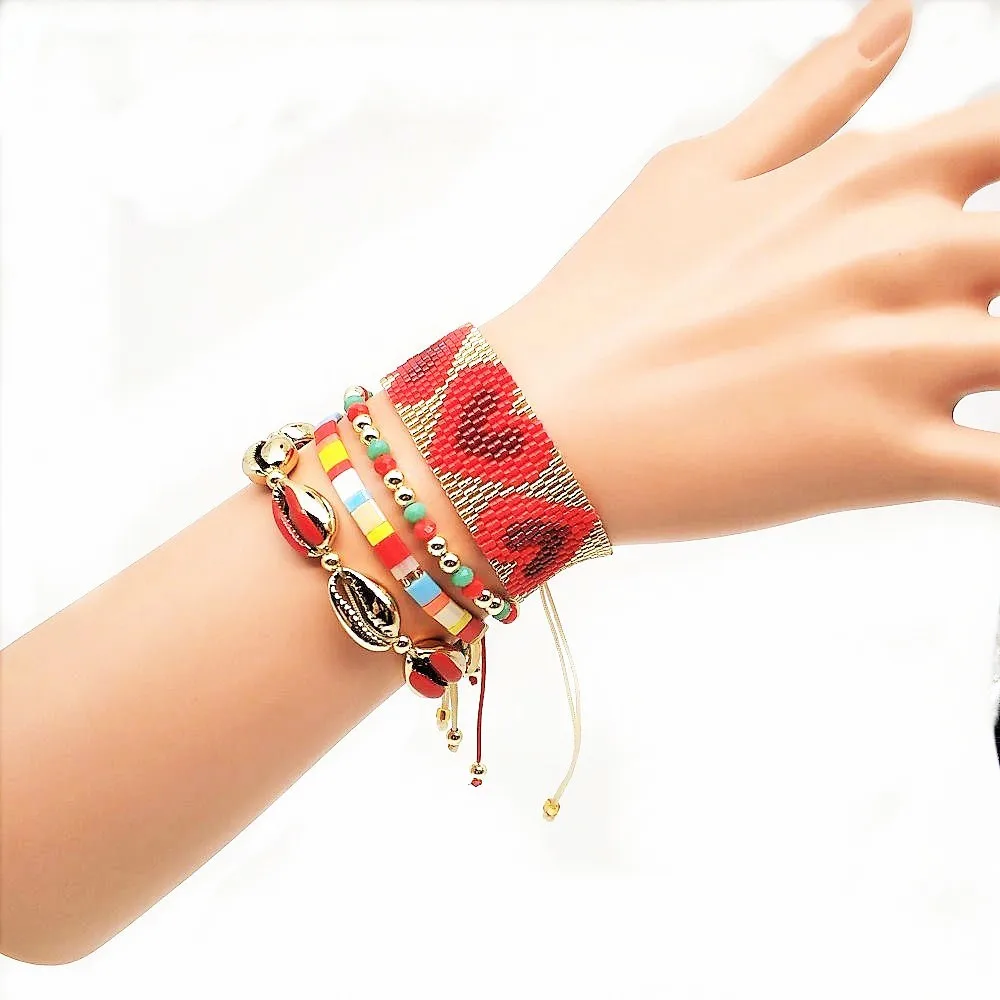 Oho MIYUKI Heart Bracelet Boho шикарный женский турецкий браслет evil eye красный комплект ювелирных изделий со звездами Pulsera Mujer кисточкой Handmad