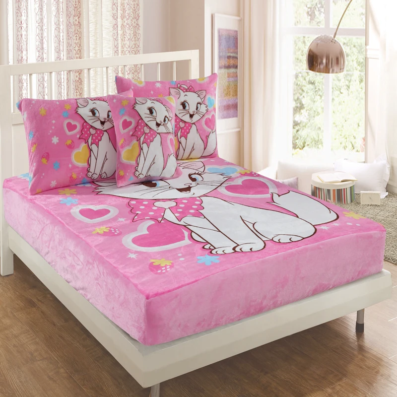 Super Soft Flannel Marie Brown MickeMouse FrozenFitted Sheet with Rubber Mattress Cover and Pillowcases 1.2m.1.5m.1.8m Bed | Дом и сад
