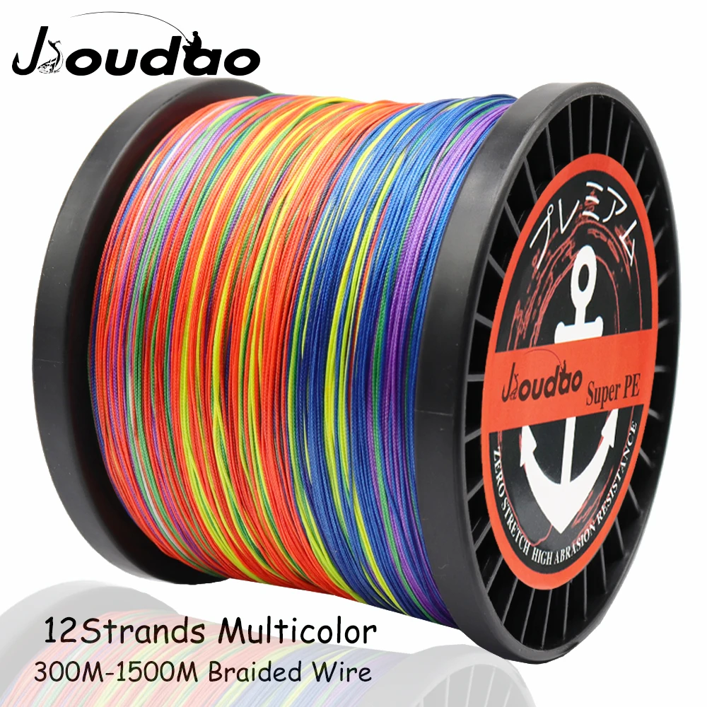 Jioudao 12 нитей 300 м/500 м/1000 м/1500 м супер прочная плетеная леска из полиэтилена 40LB 205LB