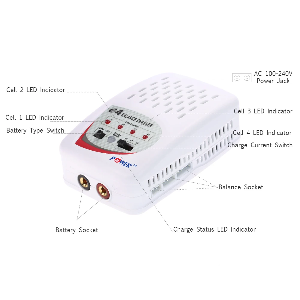 H-power E4 2-4S Lipo/Life RC Баланс Зарядное устройство 1-3A 30 Вт 100-240 В вход T/XT60 Разъем для RC вертолета автомобиля квадрокоптера
