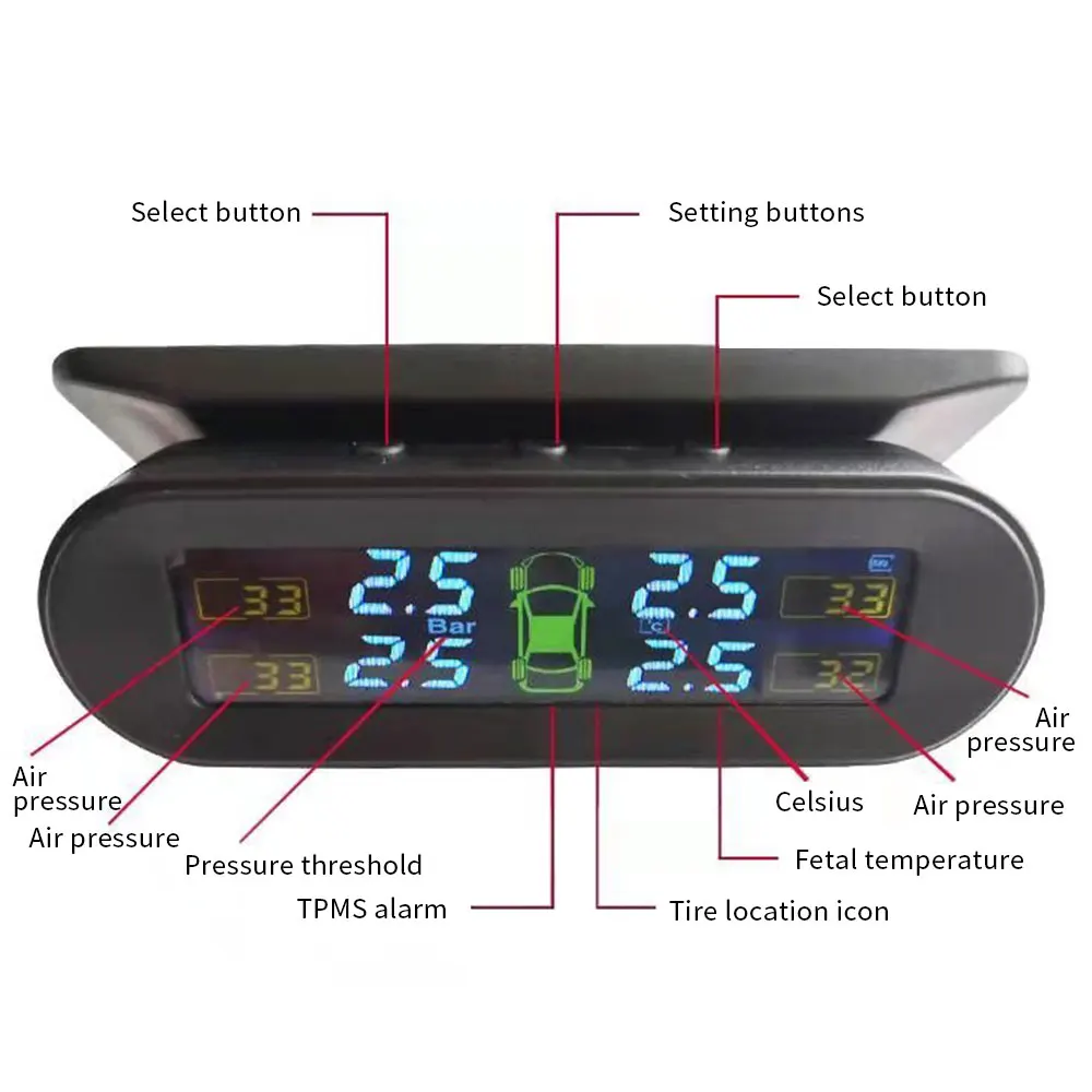 4 внешних датчика шин USB солнечная зарядка автомобиля TPMS система мониторинга давления в шинах HD цифровой Предупреждение