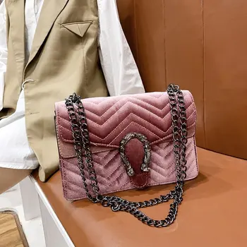 

Brand Bags For Women's 2020 High Quality Velvet Female Handbag Designer Chain Shoulder Crossbody Bag Fashion Women Messenger Bag