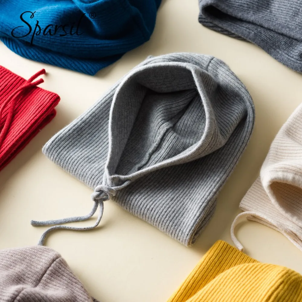 Najtaniej Sparsil Unisex zimowy kaszmirowy, dzianinowy kołnierz z kapturem zdejmowany elastyczny kapelusz mężczyźni i kobiety ciepły gruby wełny szyi Wrap sznurkiem czapki
