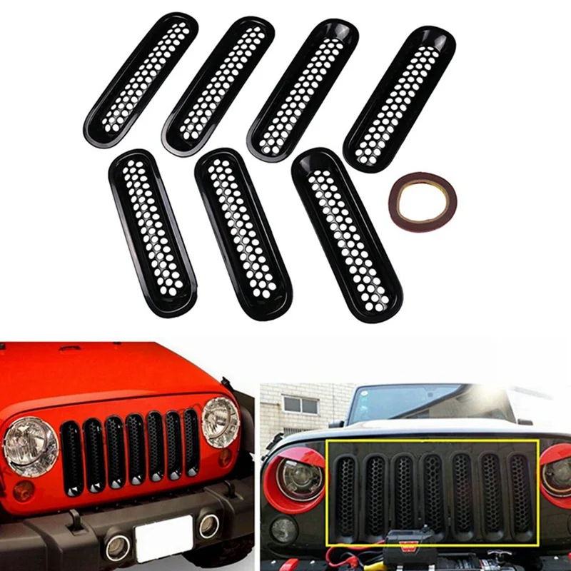 

7Pcs/Set Grid Decorative Circle Front Grille Insert Mesh Light Circle For Jeep Wrangler 07-17