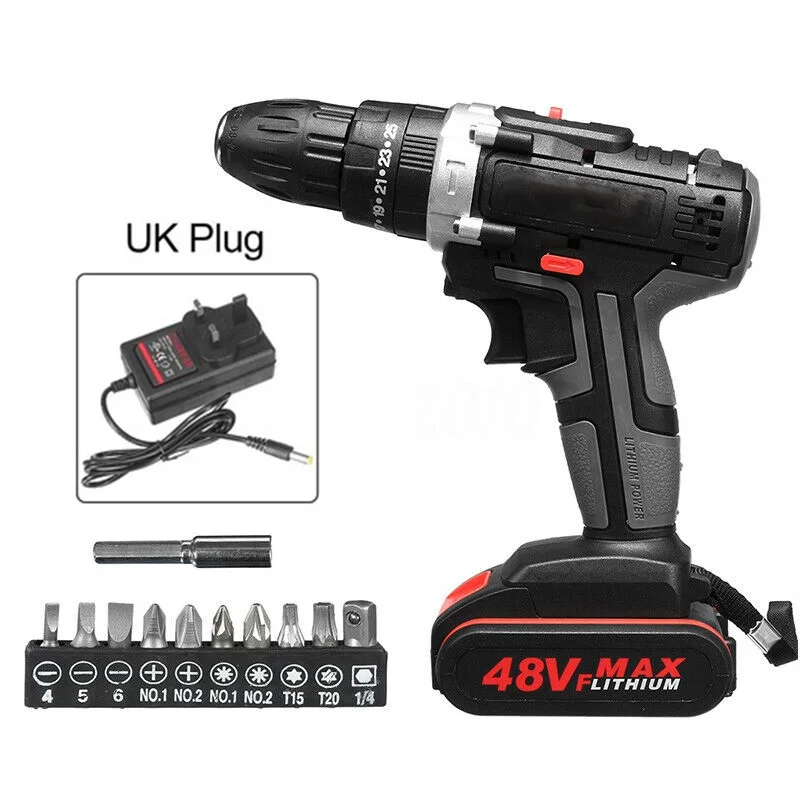 

48V 1500W Electric Drill Hammer Cordless 28N.m High Power Screwdriver + Battery Durable And Practical To Use