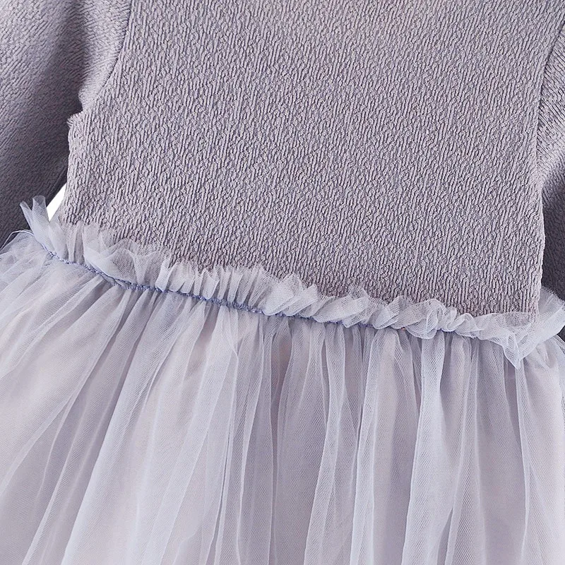 Spring Baby Girls Dress Casual Long Sleeve Mesh Design Dress with Bowknot Costume Children Princess Dresses