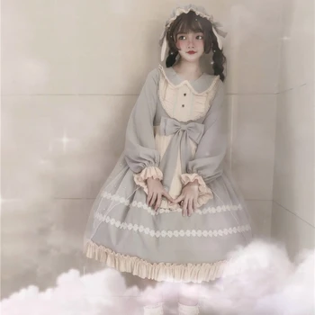 

Spring Lolita Good Night Rabbit Op Doll Collar Dress Young Girl Fake Two Piece Ruffle Vintag Sweet Princess Dress Preppy Style