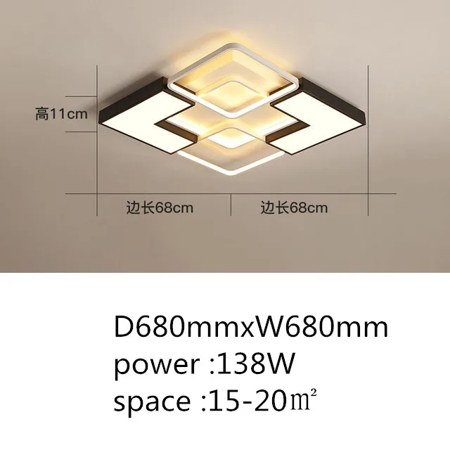 D680mmxW680mm Современный потолочный светильник для домашнего освещения, потолочные светильники с заподлицо, белый и черный корпус лампы высокой мощности Радиочастотный пульт дистанционного управления - Цвет корпуса: D680mmxW680mm