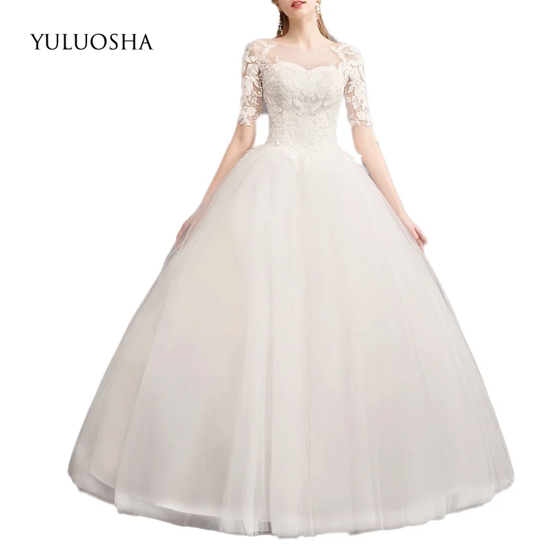 yuluosha-2020-new-simple-lace-flower-scollo-a-v-mezza-manica-al-pavimento-bianco-moda-abiti-da-sposa-sexy-vestido-de-noiva-spose