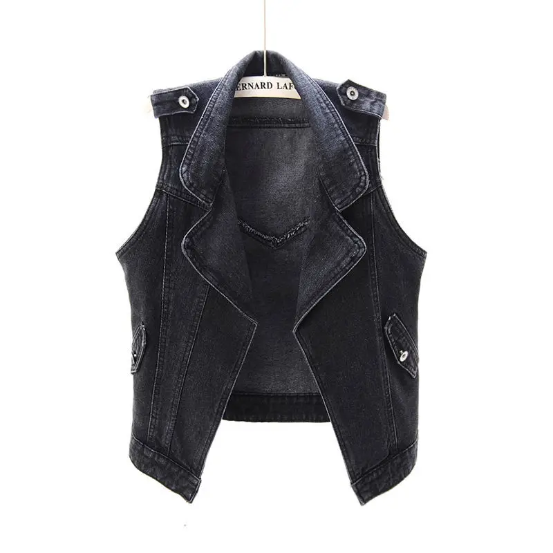 Black Denim Vest Women Short Waistcoat 