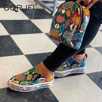 

Women's PU Snake Snakeskin Sneakers Mixed Color Flats Women's Plus Size Casual Shoes Little White Shoes Outdoor Shoes