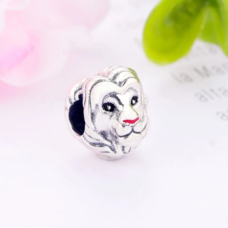 

925 Sterling Silver Rose Gold Color Lion King With Red Enamel Bead Fit Original Pandora Charm Bracelet Necklace Making Berloque