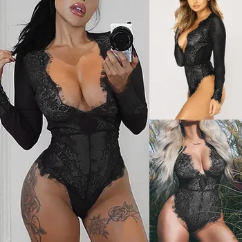 

Plus Size Women Costumes Sexy Lingerie Porno Lace Erotic Babydoll V-neck Sleepwear Feminina Bodysuit Underwear Lenceria Mujer