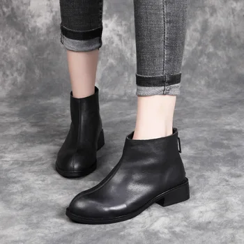 

Mid Heel Back Zipper Ankle Boots Women New Spring Autumn Ladies Square Heels PU Fashion Woman Black Round toe Shoes Boots
