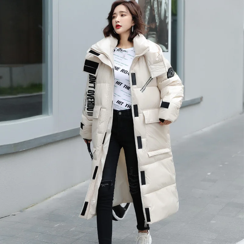 2020 зимняя женская длинная куртка блестящие свободный женский теплое пальто с
