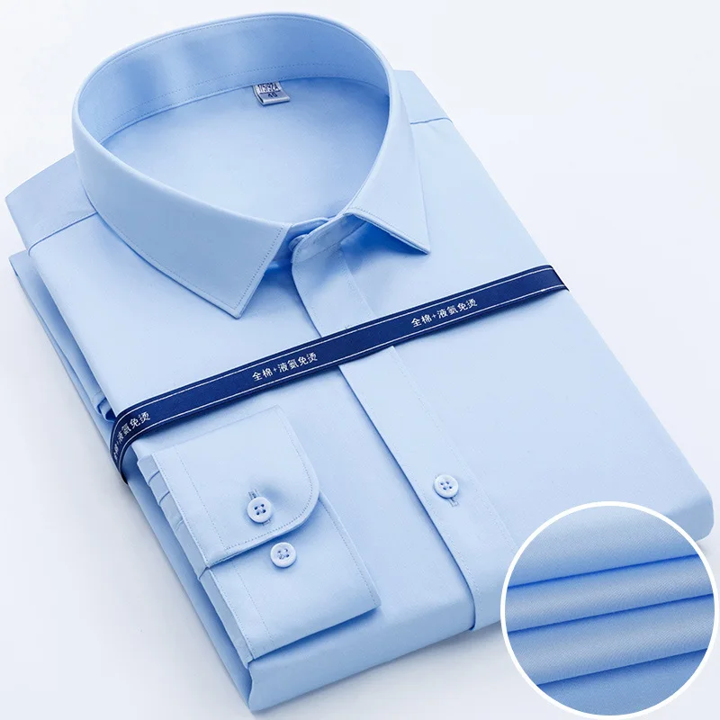 light blue Jbersee Роскошная рубашка мужская деловая Повседневная брендовая одежда мужские рубашки с длинным рукавом классическая мужская рубашка Slim Fit рубашки мужское платье - Цвет: light blue