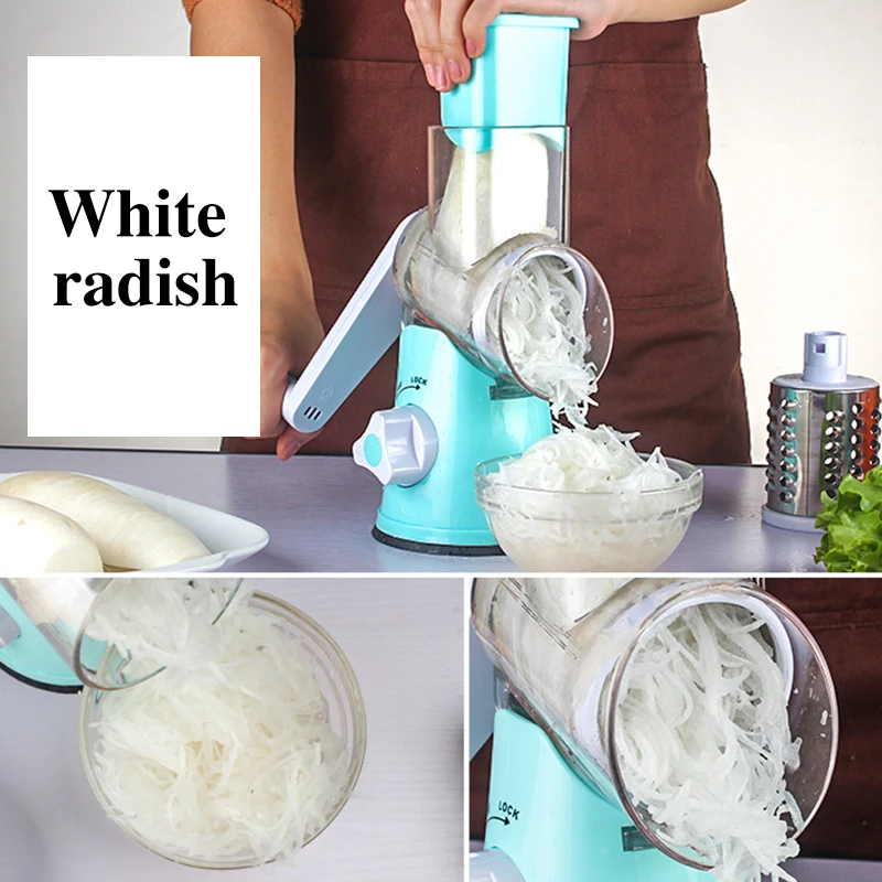 Овощерезка круглый измельчитель для картофеля терка для моркови с 3 лезвиями измельчителя из нержавеющей стали вращающийся измельчитель кухни инструменты