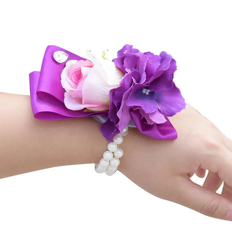 Wrist Flower JaneVini фиолетовый Кристальный Свадебный букет Искусственный Пион Роза Букет невесты бабочка ювелирные изделия Свадебные букеты - Цвет: Wrist Flower