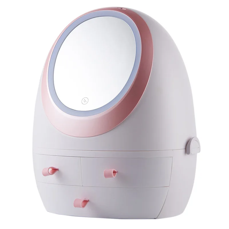 with Led light USB Перезаряжаемый органайзер для косметики, коробка для хранения косметики, контейнер для ювелирных изделий, пылезащитный ящик, водонепроницаемый зеркальный светодиодный светильник, Органайзер - Цвет: with Led light