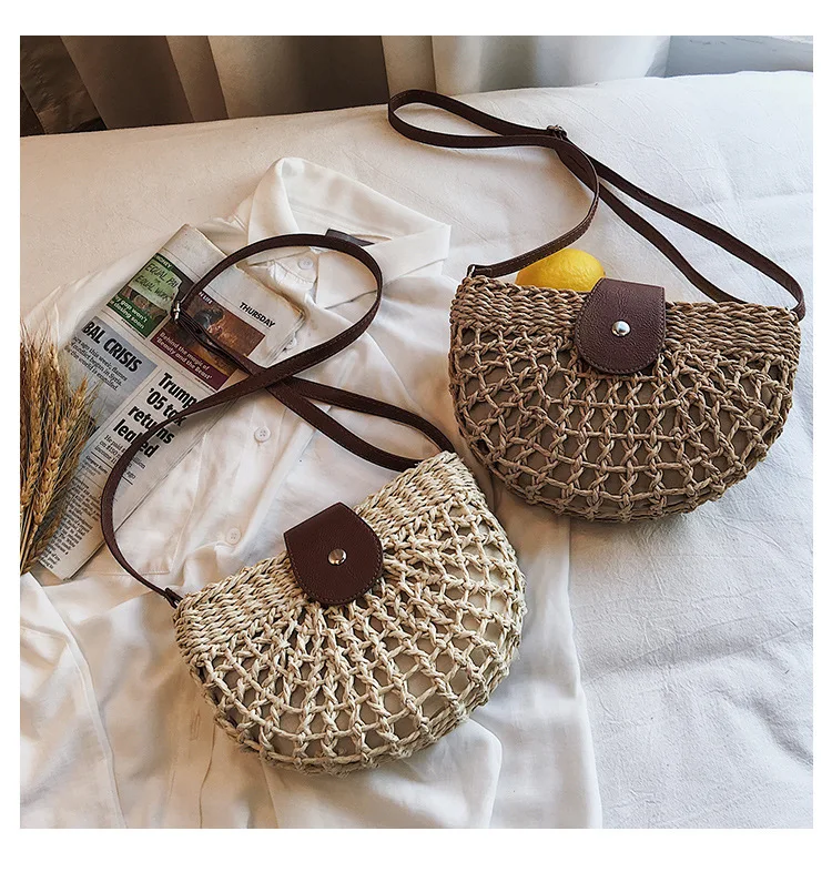 Casual meia lua rattan mulheres sacos de
