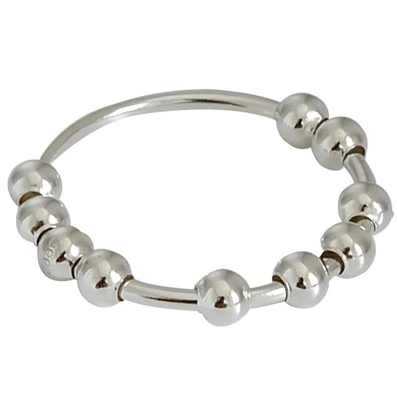 

925 Sterling Silver Simple Geometry Bead Ring Finger Ring Temperament Simple Lady Transfer Bead Ring Finger Ring Jewelry