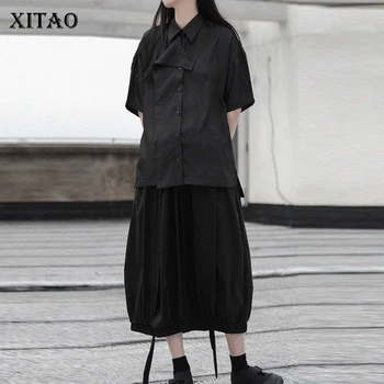 

XITAO Casual Two Pieces Set Blouses Women 2020 Summer Tide Fashion New Style Square Collar Short Sleeve Shirts Top GCC3535