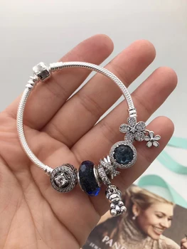 

High Quality Original 1:1 100%925 Pure Silver White Glazed Beads Retro Flower Beaded Bracelet Free Shipping