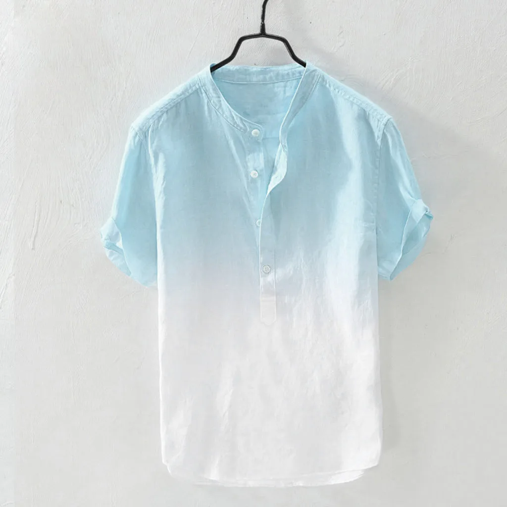 Summer Men's Shirt Short Sleeve Hawaiian Shirts Collar Hanging Dyed Gradient Cotton Linen Shirt Cool Thin Breathable Shirt Mens Summer Men's Shirt Short Sleeve Hawaiian Shirts Collar Hanging Dyed Gradient Cotton Linen Shirt Cool Thin Breathable Shirt Mens
