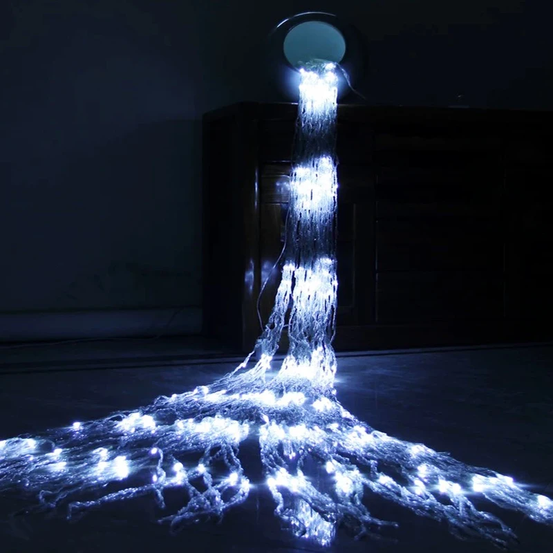 Waterfall Curtain Icicle String Light Outdoor Meteor Shower Rain String Garland Wedding Party Background Lights (10)