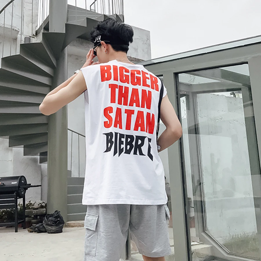 Негабаритная Свободная майка с принтом для мужчин, повседневная Летняя мужская майка, майка для улицы, майка без рукавов, майка