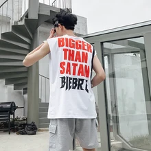 Негабаритная Свободная майка с принтом для мужчин, повседневная Летняя мужская майка, майка для улицы, майка без рукавов, майка