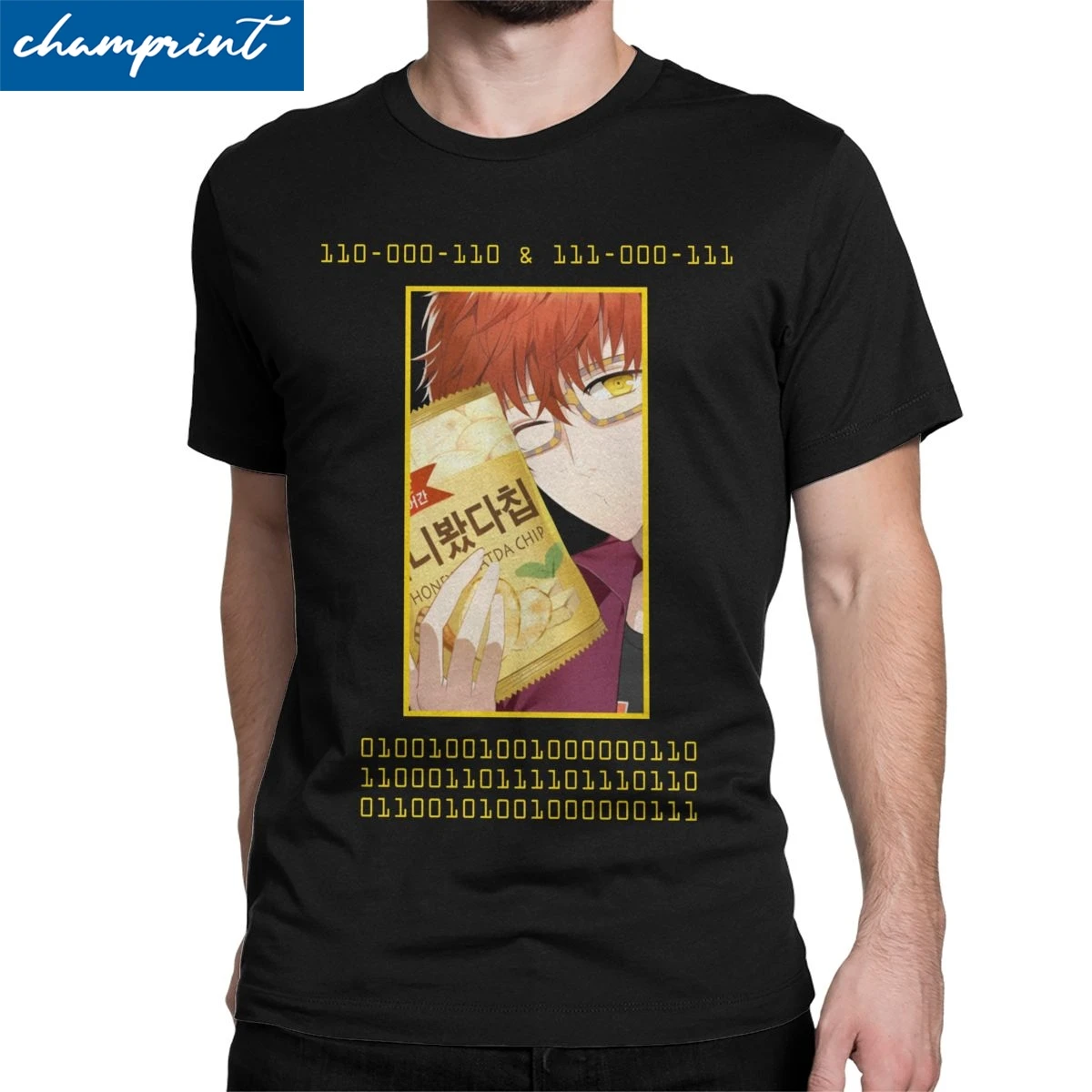 Funny &quot707 and 606&quot &quotI love you&quot Binary Men Round Collar T Shirt Mystic Messenger MM BG Otome Game Short Sleeve Tee | Мужская