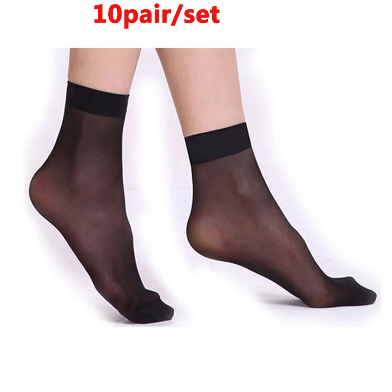 10pair women socks 5/10 пар, сексуальные ультратонкие прозрачные шелковые носки с кристаллами, эластичные короткие носки, женские черные нейлоновые носки до лодыжки Sokken - Цвет: 10pair women socks