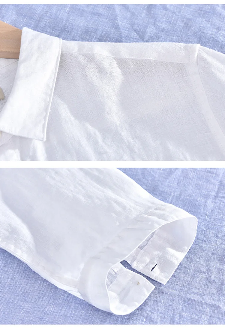 Мужская Летняя льняная негабаритная рубашка с квадратным воротником, рукав три четверти, одноцветная Мужская Повседневная рубашка высокого качества