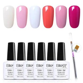 Elite99 Reine Farben 6PCS Gel Nagellack + Nagel Stift 10ML Set Tränken Weg Vom UV LED Nagel Lack primer Kunst Gel Polish Nail art Kits