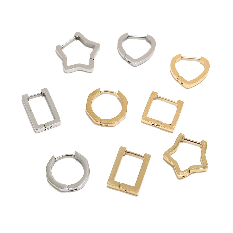 

6pcs 316L Stainless Steel Round Star Heart Rectangle Square Earring Charm Earrings Stud For DIY Jewelry Findings