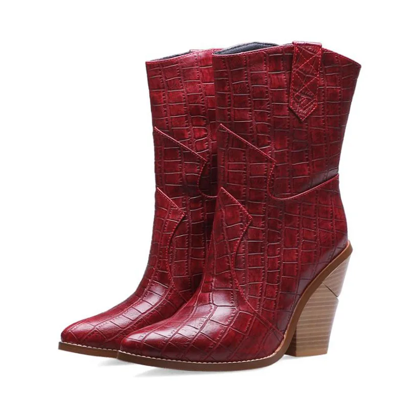 Coolcept Half Short Boots Women European British Style Winter High Heel Boots Pointed Toe Fall Warm Brand Shoes Women Size 34-44