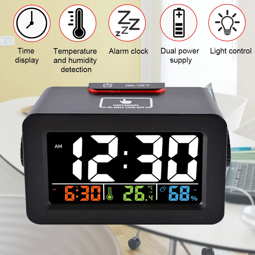 Wireless Digital Wake Up Weather Electronic Desk Bedside Indoor Outdoor Phone Charger USB Alarm Clock Temperature Humidity