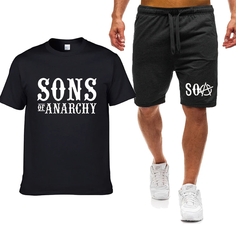 Camiseta de manga corta + Pantalones cortos para hombre, conjunto de 2 piezas con estampado de los hijos de la anarquía, moda de verano