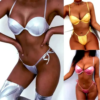 

Women Push-up Bra Bandage Bikini Set Swimsuit Triangle Bathing Swimwear Sexy Multicolor bronzing beach clothes