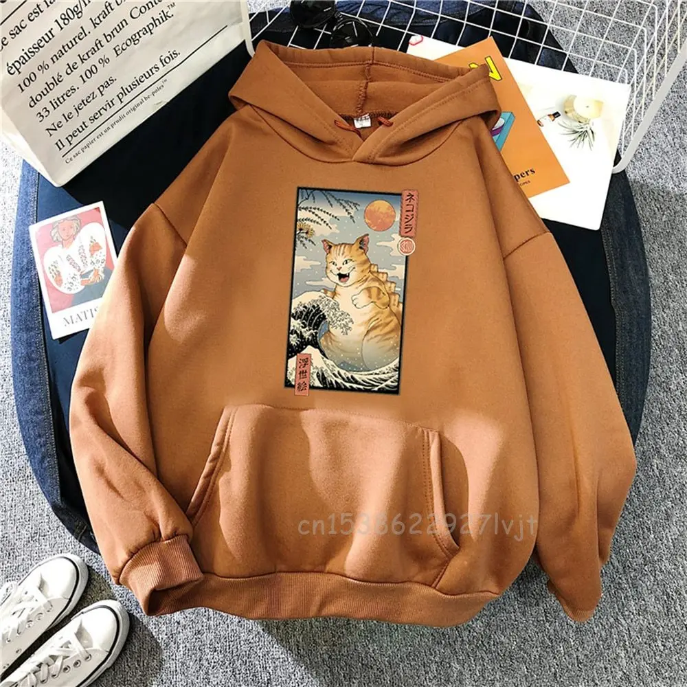 Japanese Hoodie Huge Cat Pattern Printing New Hoodies Comfortable Punk Women Men Sweatshirts Vintage High Quality Pullover