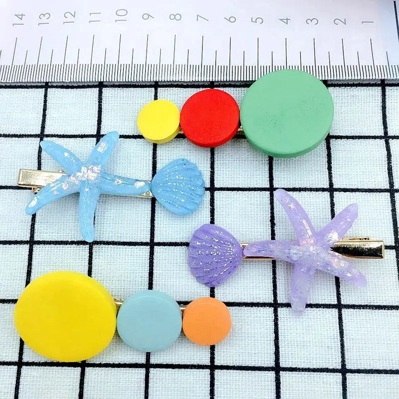 12 шт 6,5 cm Смешанные Цвет в комплекте 6 шт. деревянные шпильки для волос в горошек и 6 шт. акриловые бусины в виде морской звезды заколки для девочек милые женские аксессуары для волос