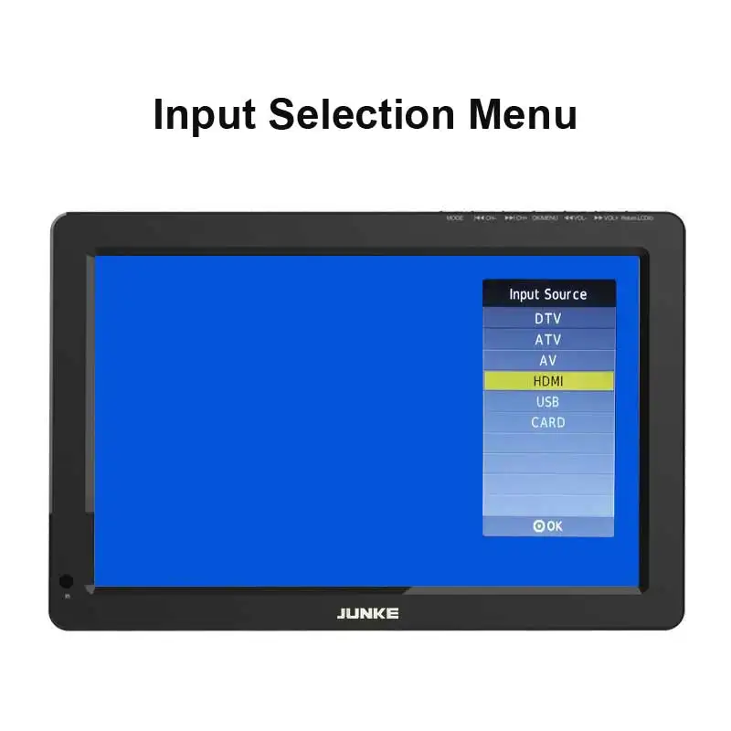 JUNKE портативный телевизор 12 дюймов цифровой и аналоговый Multifunc Led ТВ Поддержка TF карта USB аудио автомобильный телевизор DVB-T DVB-T2 AC3