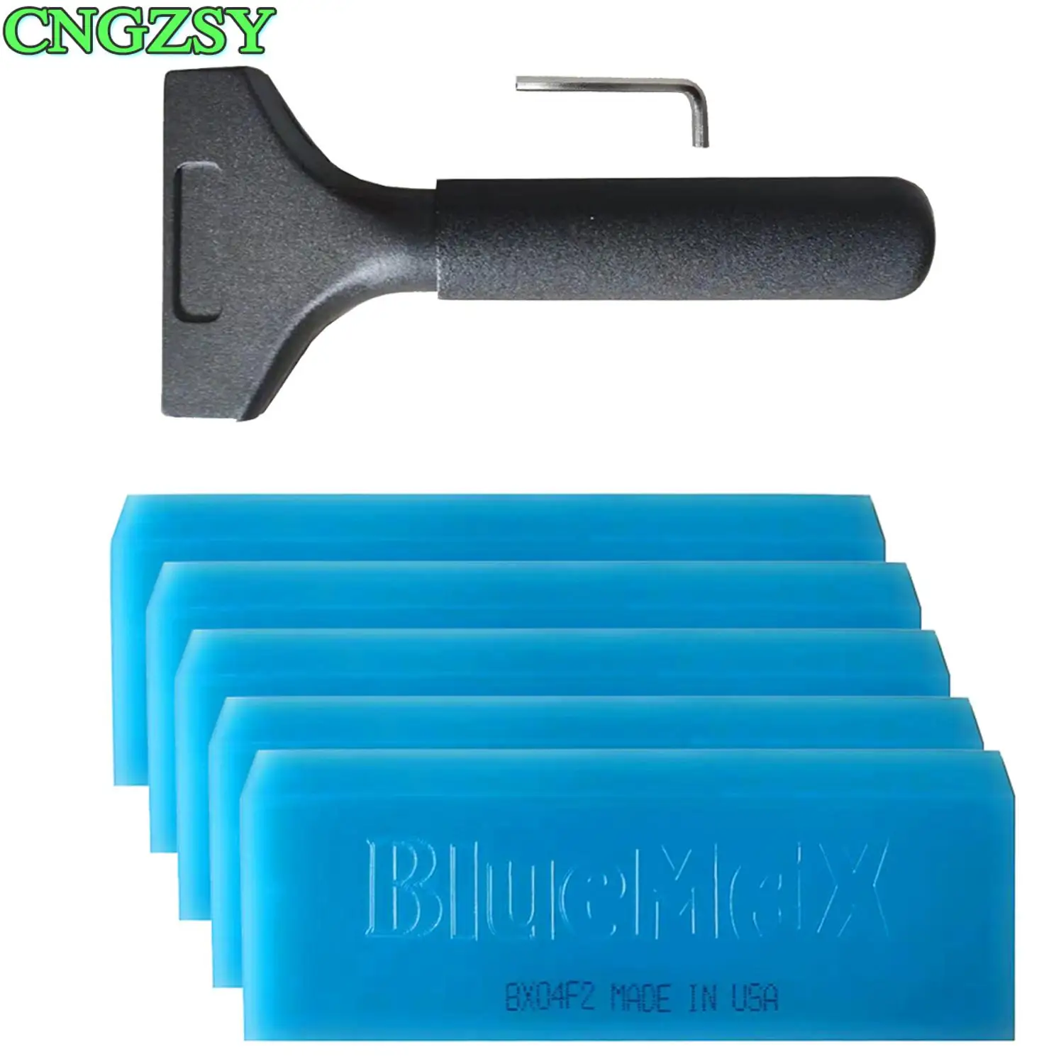 

5PCS USA Rubber BLUEMAX Spare Blades With 1PC Alloy Handle Window Glass Water Wiper Ice Scraper Car Snow Shovel Tinting Tool B02