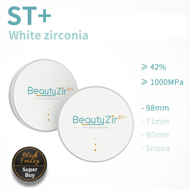 Beautyzir ST + белый цирконий 98 мм супер прозрачный стоматологический Цирконий чистый