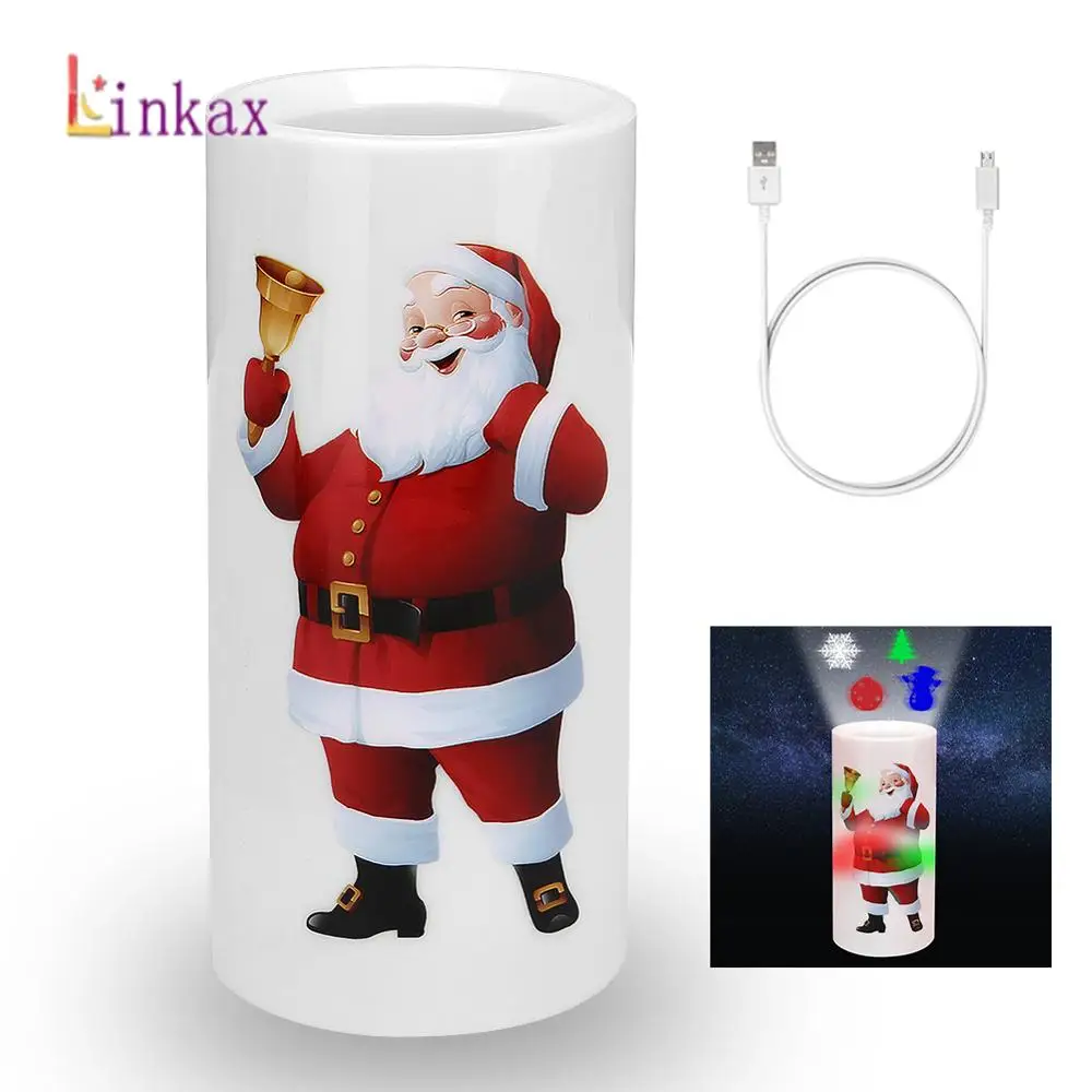 

LED Santa Claus Candle Light Projector Lamp with Remote Control Projection Night Light for Party Wedding Christmas