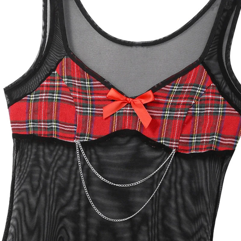 2 шт., женское сексуальное нижнее белье Babydoll с глубоким v-образным вырезом без рукавов, прозрачное Сетчатое клубное мини-платье с чокером