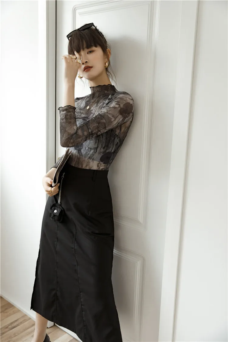 MSXU Fashion Chic Printed See Through Sheath