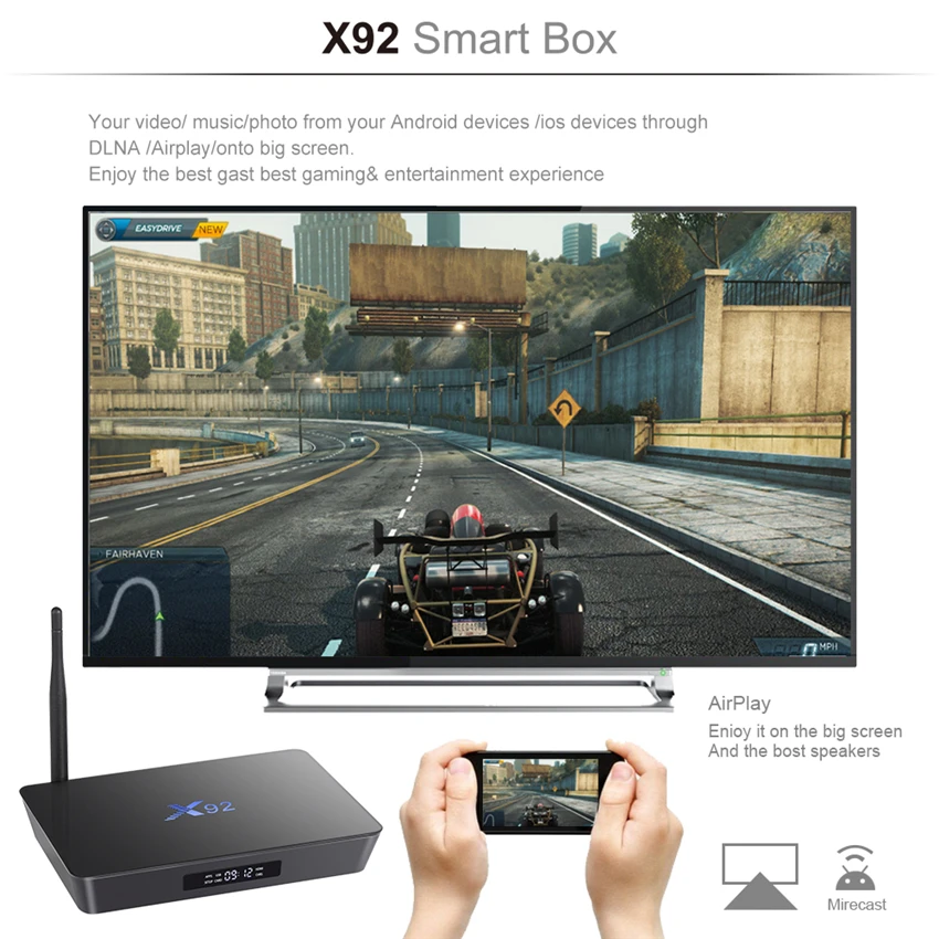 X92 2 ГБ/3 Гб 16 Гб/32 ГБ Смарт медиаплеер Android 7,1 tv Box Amlogic S912 Восьмиядерный KD16.1 двойной Wifi 4K телеприставка